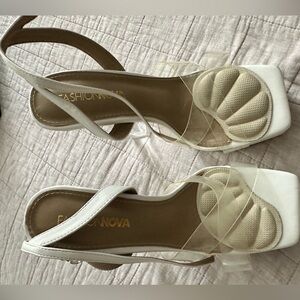 Fashion Nova White Heeled Slingbacks with Pleated Detail